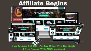 AffiliateBegins.Store member dashboard showing step-by-step training modules and resource library.