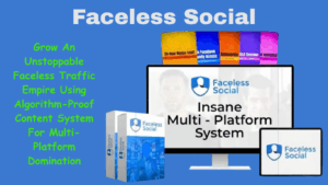 A person using AlgoProof AI software to create faceless social media content on a laptop and phone